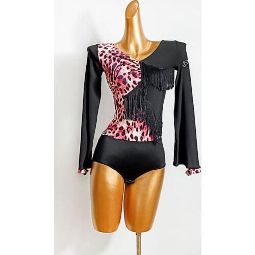 Fringe Sexy Women Latin Dance Dress Leopard Patchwork Dancing Cloth Samba Tango Chacha Dancing Performamnce DL577