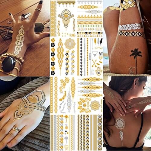 1 Piece Hot Fashion Gilding Temporary Tattoo Body Art Gold Choker Sleeve Arm Flash Disposable Tattoo Stickers