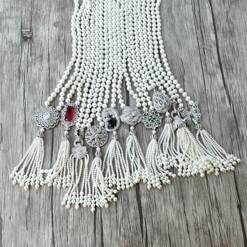 1Pcs Handmade charm Pendant zircon CZ Micro pave Connector, Shell Pearl Beads Chain tassels Women Jewelry Necklace
