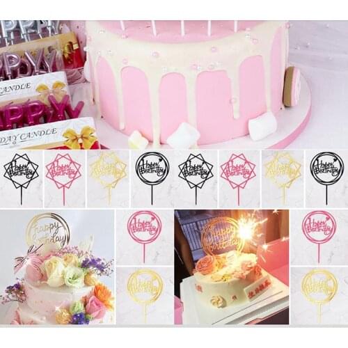 10Pcs Acrylic Hand writing Happy Birthday Cake Topper Dessert Party Decoration