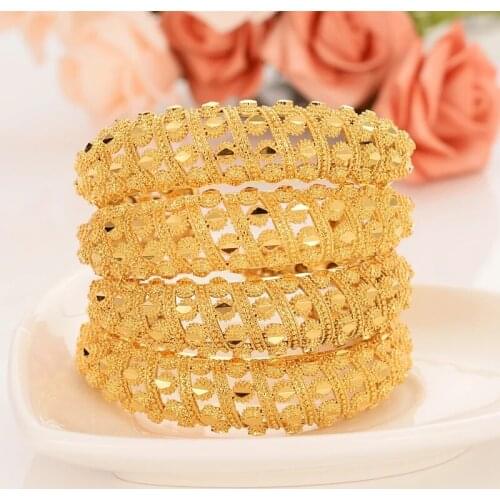 24k Gold Cuff Bangle for Women Gold Dubai Bride Wedding Ethiopian Bracelet Africa Bangle Arab Jewelry Gold Charm Bracelet gifts