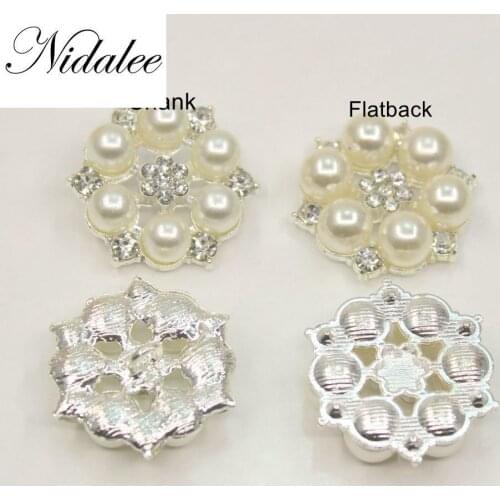 25mm Pearl Rhinestone Flatback Shank Buttons Alloy Acrylic DIY Wedding Accessories Mobile phone shell Bow Hair Accessories