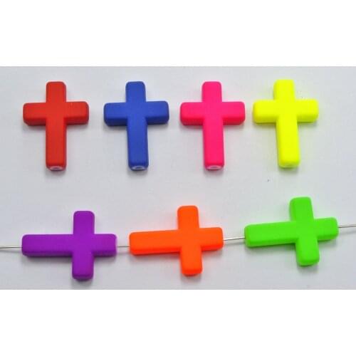 50 Mixed Fluorescent Neon Beads Acrylic Cross Charms Beads 24X18mm Rubber Tone