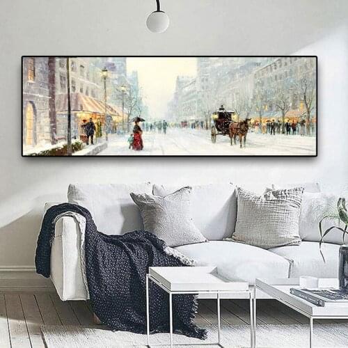 MUTU Abstract Landscape Posters and Prints Wall Art Canvas Painting Snow On City Sstreets Oil Painting Pictures Ffor Bed Room