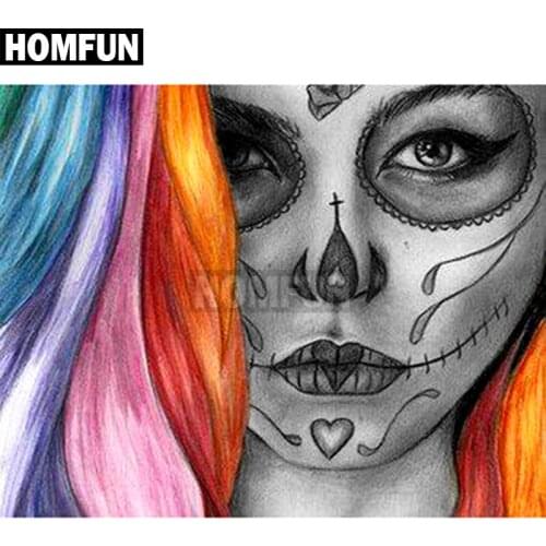 HOMFUN Full Square/Round Drill 5D DIY Diamond Painting "skull woman" Embroidery Cross Stitch 5D Rhinestone Home Decor A00010