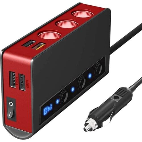 Car Power Adapter Cigarette Lighter Quick Charge 3.0 Car Charger 180W 12V/24V 3-Socket Splitter 4 Port USB Fast Charging Adapter