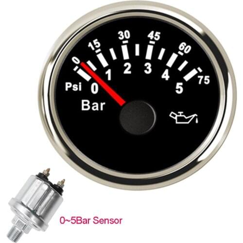 Boat Car Mechanical Oil Pressure Gauge NPT1/4 Sensor Thread for 0-5 Bar Oil Pressure Gauge with Red Backlight