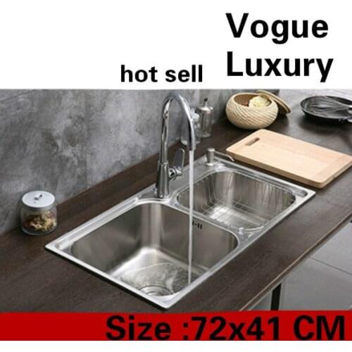 Free shipping Apartment luxury kitchen double groove sink standard wash vegetables 304 stainless steel hot sell 72x41 CM