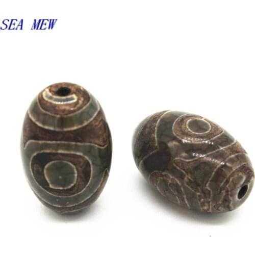 2PCS 20mm*32.5 Vintage Tibetan Eyes Dzi Beads, Antiqued Stone Spacer Beads Hole Bead Loose Beads For Jewelry Making
