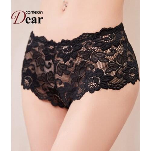 Comeondear 2021 Summer Breathable Solid Color Plus Size Womens Underwear Sexy Floral Print Lace Elastic Briefs Panty PB5059