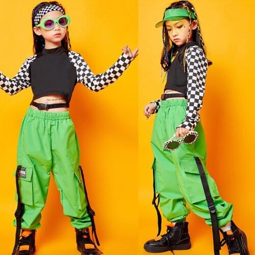 Children Hip Hop Clothing Sweatshirt Top Fluorescent Green Pants For Girl Jazz Dance Costume Ballroom Dancing Clothes SL1964