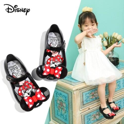 Disney Minnie Child Girl Summer Shoes Baby 1-3 Years Old Children Princess Have Bow Soft Bottom Jelly Beach Shoes
