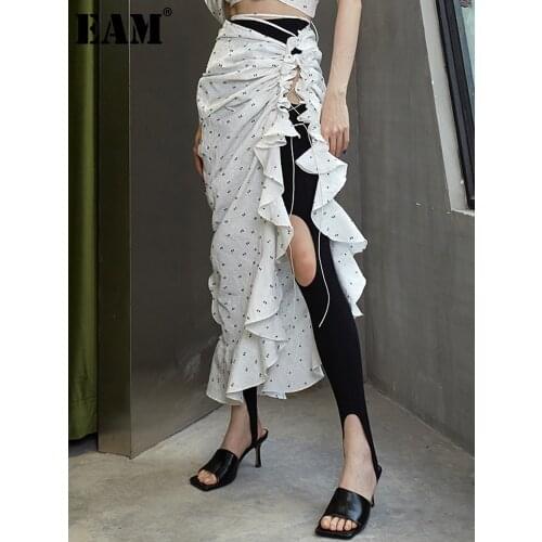 [EAM] Black Casual Irregular Hole High Elastic Waist Trousers New Loose Fit Pants Women Fashion Tide Spring Summer 2021 1DD8893