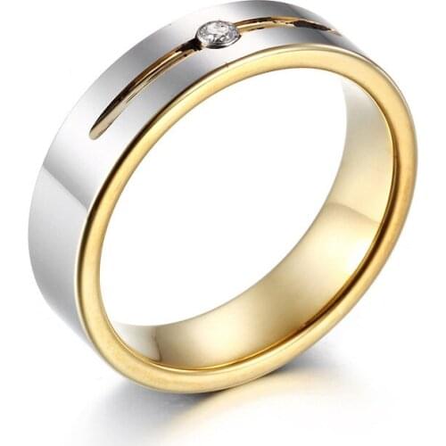 Stainless Steel Ring for Men Cubic Zirconia Mens Ring Male Engagement Wedding Ring Jewelry 6mm