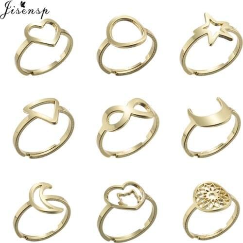 Jisensp Minimalist Jewelry Geometric Stainless Steel Rings for Women Adjustable Round Heart Star Moon Finger Ring bague femme