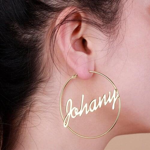 Fashion Custom Stainless Steel Earrings for Women Personalized Gold Color Name Hoop Earrings Letter Nameplate Circle Jewelry