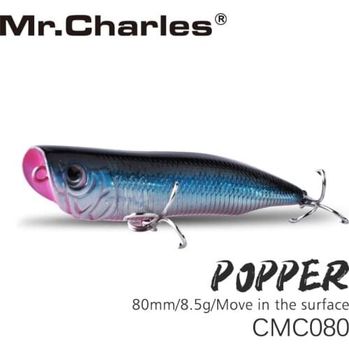 Mr.Charles CMC080 popper Lure 80mm 8.5g Moving in the surface Swimbait 3D Eye Crankbaits Hard Bait High Carbon Steel Hook
