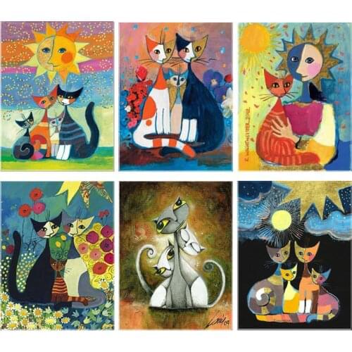 DIY Painting By Numbers Cartoon Cat Family Kit Oil Coloring By Numbers 40x50cm Wall Art Canvas Paintings Home Decoration Gift