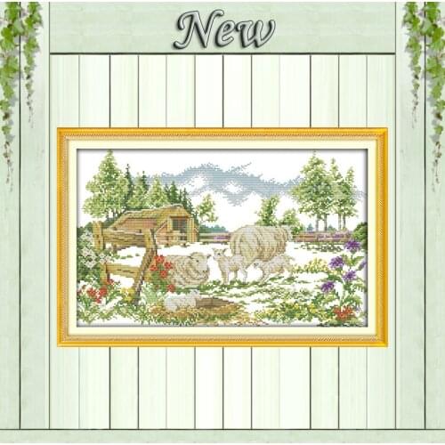 The farm landscape Sheep house Scenery,counted printed on canvas DMC 14CT 11CT DIY Cross Stitch Embroidery kits Needlework Sets