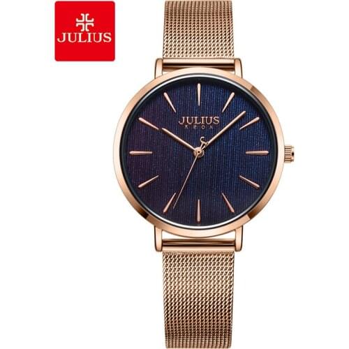 JULIUS Fashion Quartz Watch Rainbow Gradient Dial Wristwatch Waterproof Stainless Steel Bracelet Watch Women Dress Watches Reloj