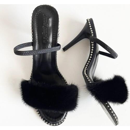 2021 New Mink Fur Womens Sandals Summer High Heels Sandals Fashion Brand Designer Flip Flops Sexy Stiletto Sandals