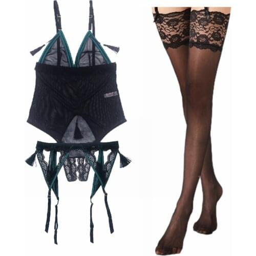 Sexy Lingerie for Women One-Piece Bodysuit Lace Nightie and Garter and Stockings for Women