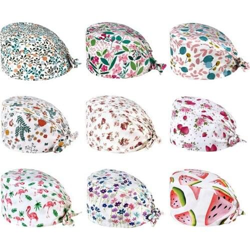 1pc New Scrub Nurse Hat Sanitary Cap With Sweatband Cartoon Flamingo Printing Nursing Caps Beauty Salon Scrub Cap