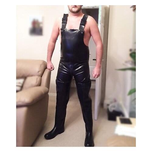0.6mm thickness latex Zentai mens solid black strapped design Fetish latex catsuit