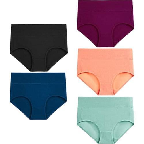 5pc Womens Briefs High Waisted Cotton Underwear Stretch Briefs Soft Comfor Full Coverage Leakproof Panties Plus Size Breathable