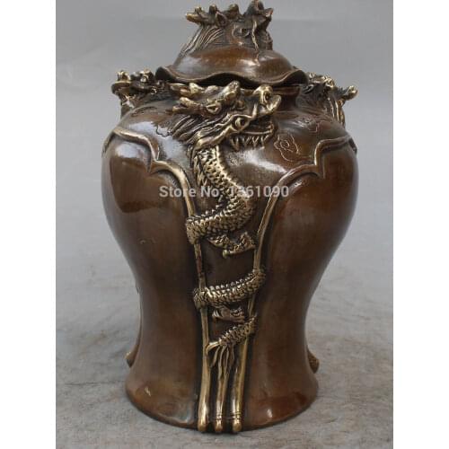 Xd 00494 8" Marked Chinese Bronze Copper auspicious three Dragon Vase Bowl Pot Statue