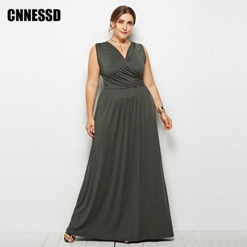 Summer Women 2019 Large Dress Pure Coulor V Neck Dress Party Dress Sleeveless