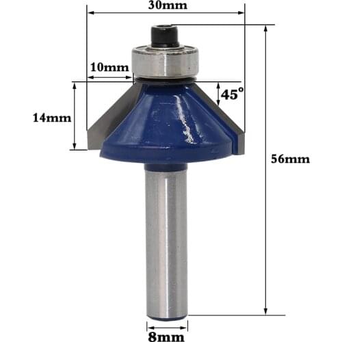 1Pc 8mm Shank 45 Degree Chamfer & Bevel Edging Router Bit Horse Nose Bit with bearing Wood Cutting Tool woodworking router bits