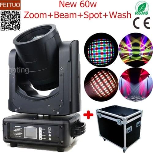 4pcs + Flightcase Dj Beam Spot Wash Zoom Robe Lyre 60w RGBW Led Moving Head 3 Facet Prism 60 Watt Moving Head Led Stage Light