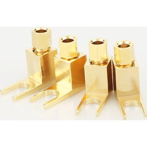 4Pcs SY1529 24K Gold Plated Repair Parts Right Angle Speaker Cable Spade Plug