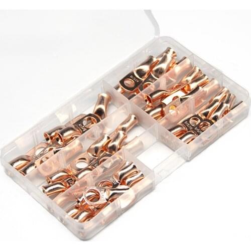 48Pcs 3/8" 5/16" Wire Ring Connectors Bare Copper Tube Lugs Cable Welding Crimp Terminals Kit Assortment