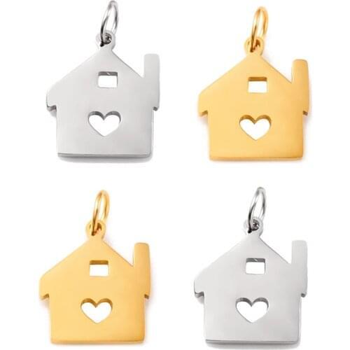 5pcs/lot 100% Stainless Steel House Heart Charms for DIY Making Necklace Bracelets Earrings Jewelry Accessories Finding