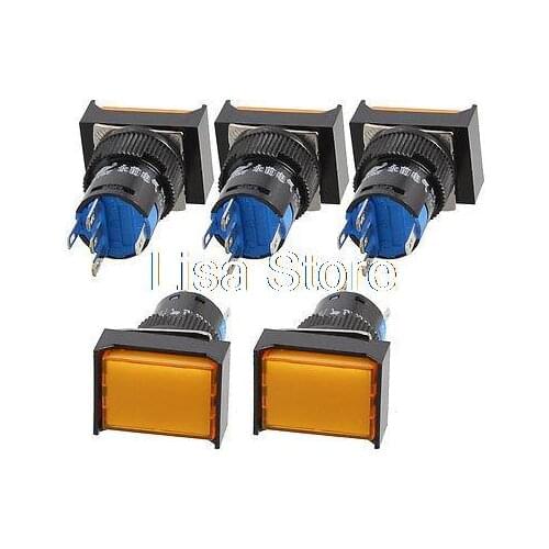 5pcs Panel Mount Latching Orange Light Rectangular Push Button Switch DC 12V