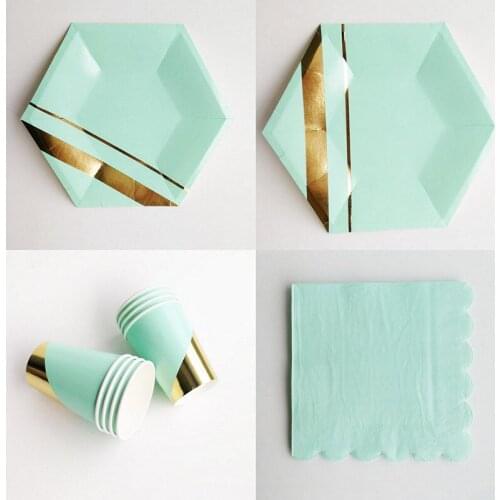 68 Pcs/Set Blue Disposable Tableware Christmas Birthday Party Paper Plates Cups Napkin Wedding Decor Party Supplies