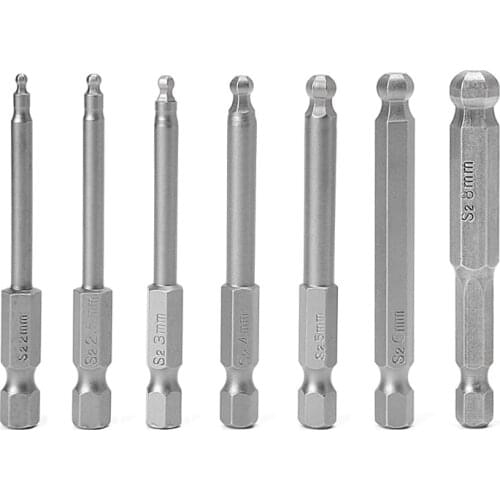 7 Pcs 65mm Magnetic Ball End Hexagon Head Hex Screwdriver Bits Drill Tools 2.5