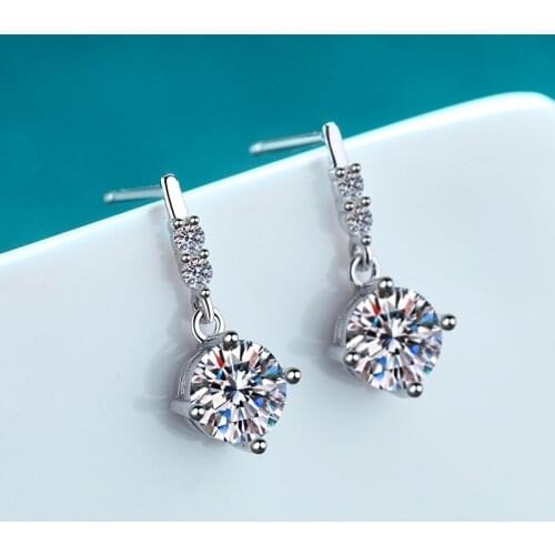 BOEYCJR 925 Silver 0.5/1ct F color Moissanite VVS Fine Jewelry Long Drop Earrings With national certificate for Women Gift