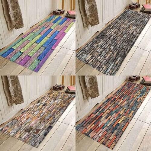 Color brick wall flannel printing Anti-Slip absorbent home mat