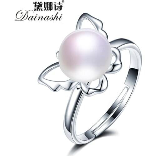 Dainashi 925 Sterling Silver Butterfly Adjustable Ring Fine Jewelry 100% Genuine Freshwater Cultured Pearl Ring Women Party Gift