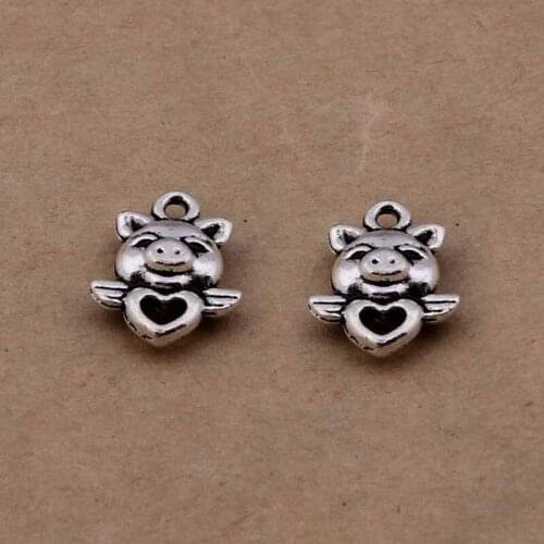 Daisies 100pcs/lot 13x16mm Silver Plated Double Sided Fly Pig Heart Charms Pendant for Necklace Bracelet Jewelry DIY Handmade
