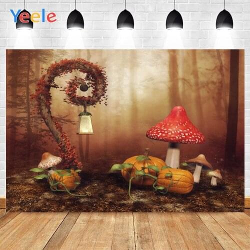 Yeele Baby Room Pumpkins Red Mushrooms Trees Branches Lantern Background Photophone Photography for Decoration Customized Size