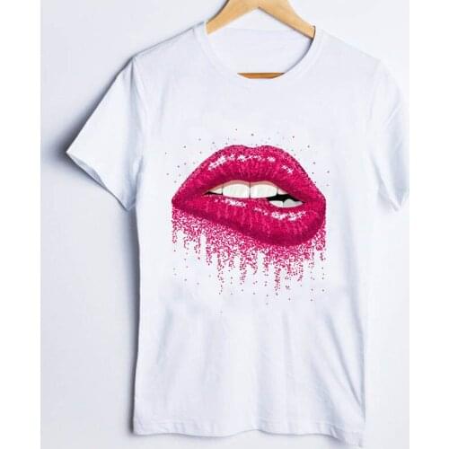 Tees for Women Print Aesthetic Lip Make Up Watercolor 90s Fashion Ladies T Shirt Clothes Lady Tops Clothing Female T-Shirt