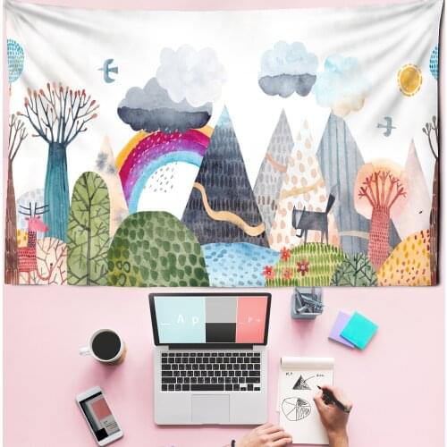 Cartoon Forest Tapestry Wall Hanging Kawaii Cute Bohemian Hippie Ins Wind Childrens Room Girls Home Decor