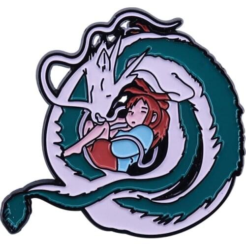 Haku & Chihiro Enamel Pin Hayao Miyazak Anime Brooches Great Gift for Spirited Away Fan