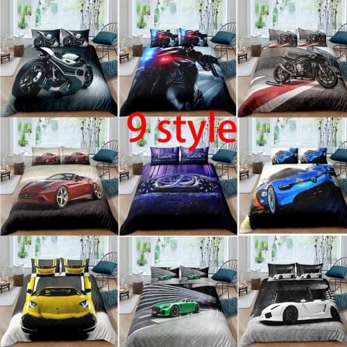 Hot Sports Racing Car Motorcycle Print Bedding Set Men Boy Nordic Cover Youthful Child Teens Bed Lines Twin Full Size Soft Quilt