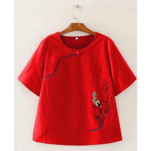 Cotton Linen Vintage Blouses 2020 Summer Vintage Embroidery Blouse And Top Women Chinese Style Clothing Women Shirts 11823