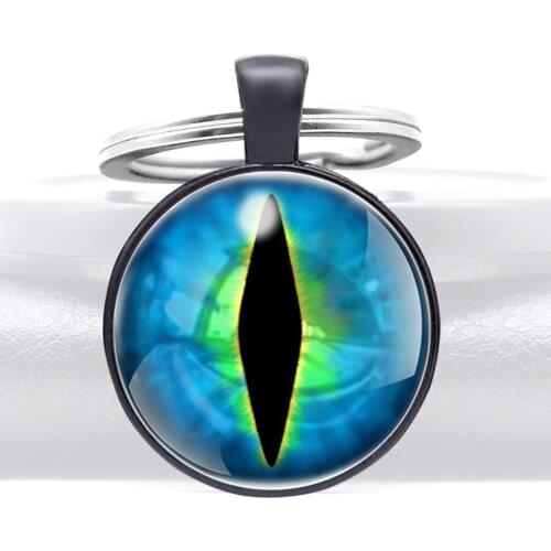 Classic Demon Eye Design Glass Cabochon Keychain Pendant Necklace Men Women Fashion key Ring Jewelry Accessories Gifts